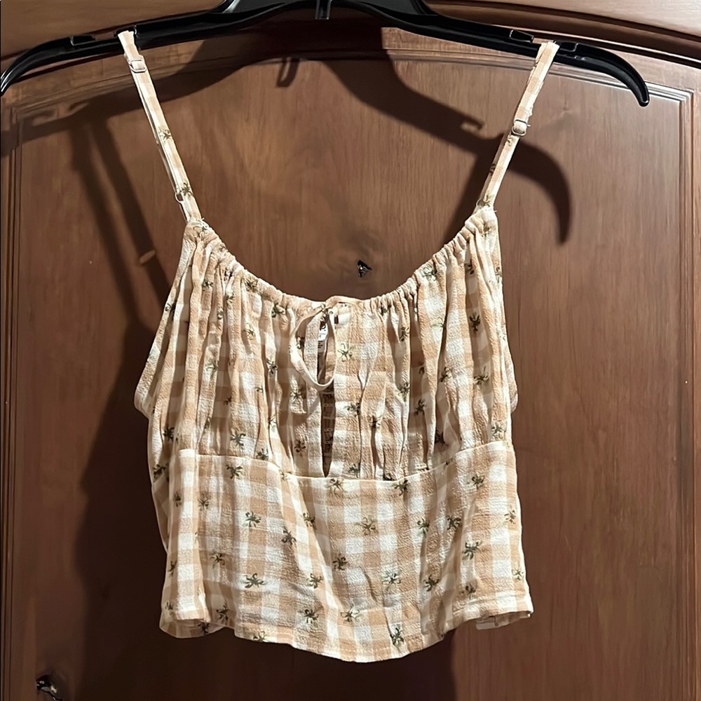 BP Tan and Cream Smocked Tie Front Camisole